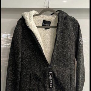 BEBE zipper jacket with hood - Faux Fur Lined- Like New